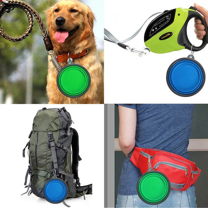 Collapsible Pet Silicone Dog Food Water Bowl Outdoor Camping Travel Portable Folding  Supplies   Dishes with Carabiner