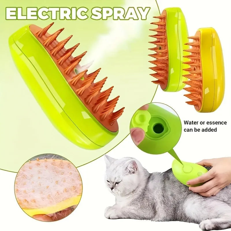 Steamy Dog Brush Electric Spray Cat Hair Brush 3 In1 Dog Steamer Brush for Massage Pet Grooming Removing Tangled and Loose Hair