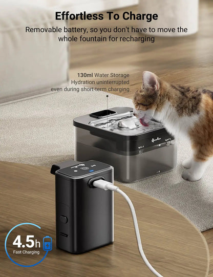 DownyPaws 2.5L Automatic Stainless Steel Cat Water Fountain 4000mAh Wireless Pet Drinker Battery & Sensor 2 in 1 Dispenser