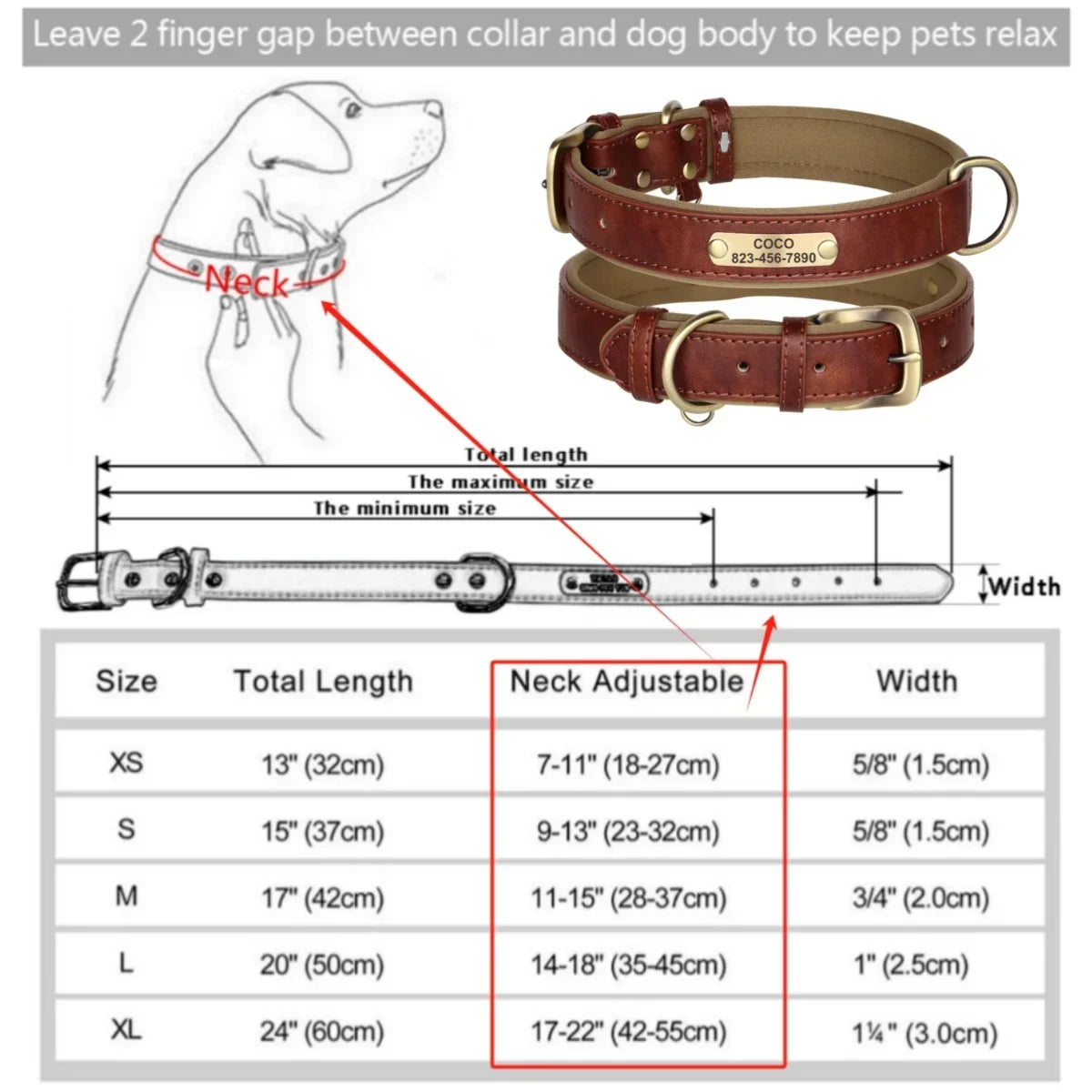 Customized Leather Dog Collar Leash Soft Padded Leather Collar For Small Medium Large Dogs Pug With Free Engraved Nameplate